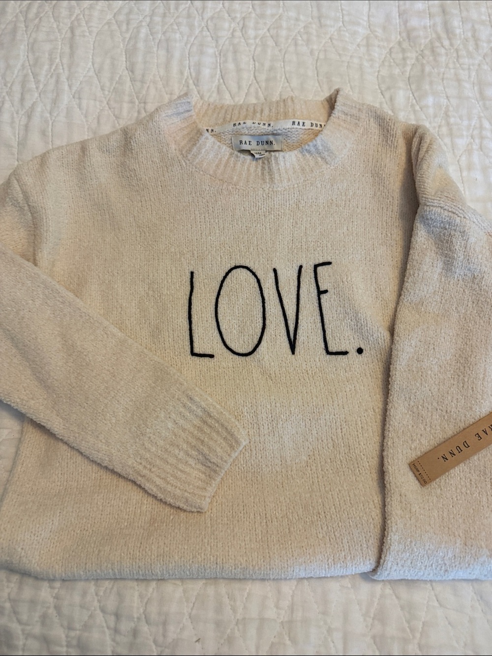 Rae Dunn Cream LOVE Embroidered Crewneck Sweater